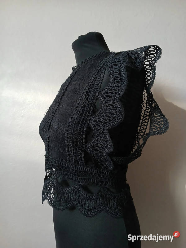 Ażurowy czarny topbluzka damskarozmiar Sxs Rozmiar 36(S) Kielce