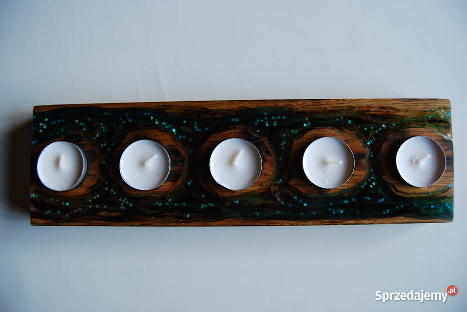 świecznik drewno żywica tealight rękodzieło Myślenice sprzedam