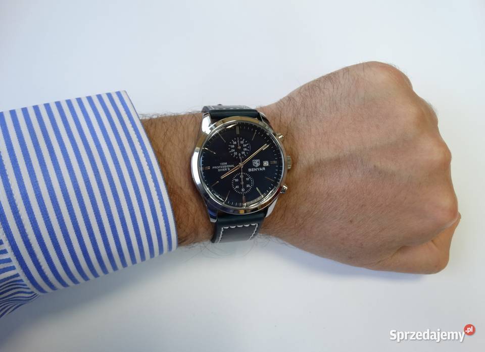 Zegarek męski granatowy Benyar pasek chronograf