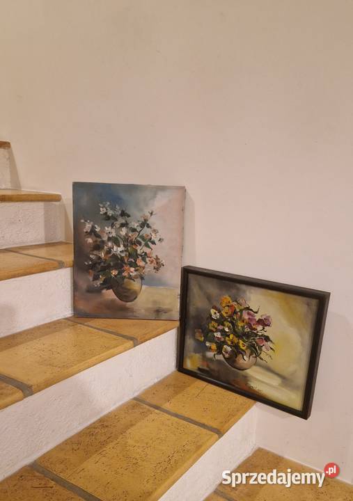 OBRAZ martwa natura kwiaty olej płótno autograf Lublin
