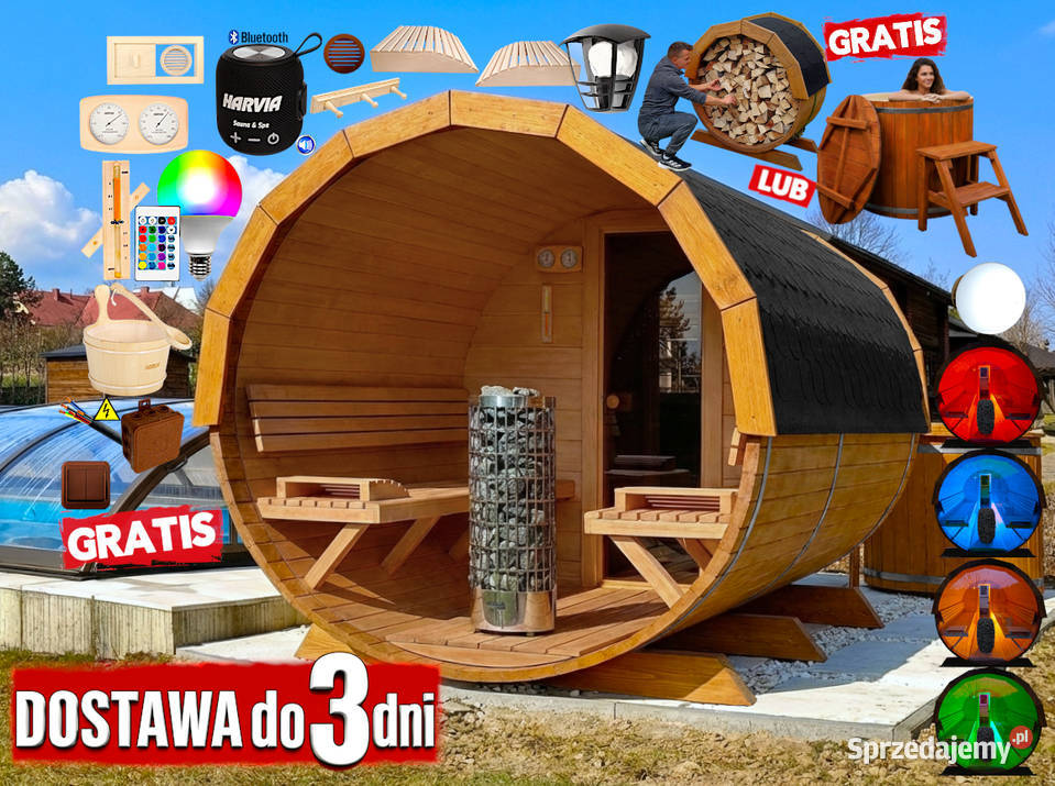 SAUNA Ogrodowa 300 OKNO 100 PRZEBIERALNIA Beczka małopolskie Nowy Targ