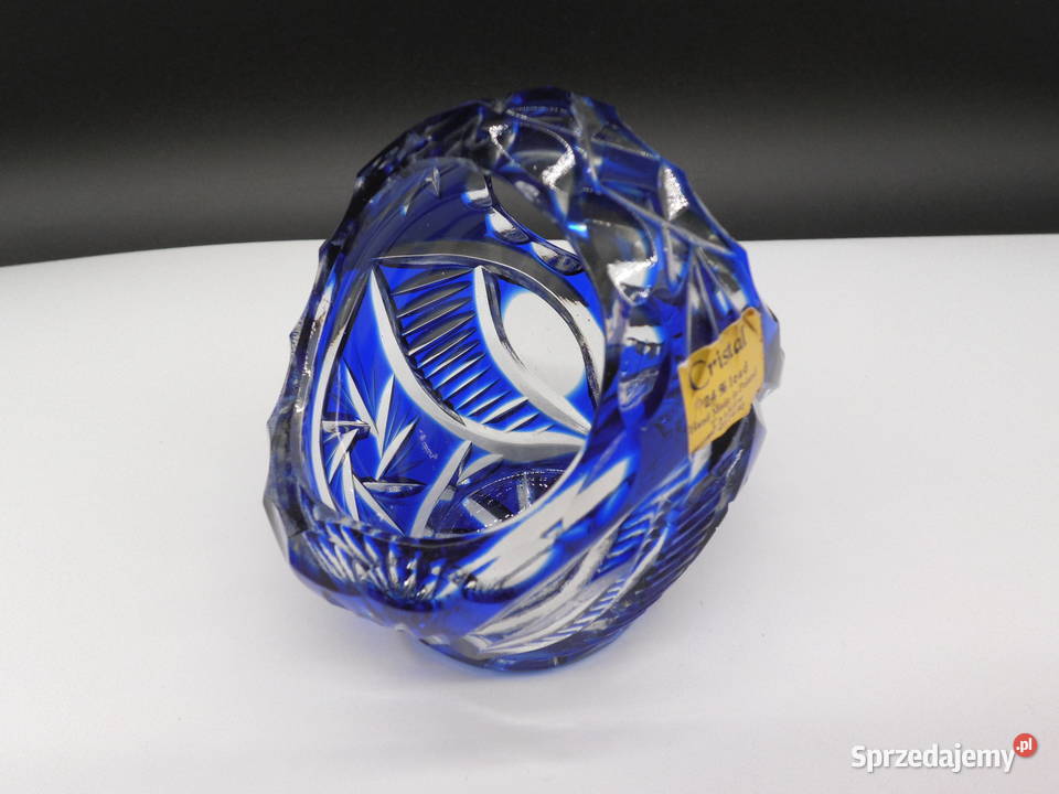 STARY KRYSZTAŁOWY KOSZYK KOBALTOWY TARNÓW 24 PbO Porcelana i szkło Raszków