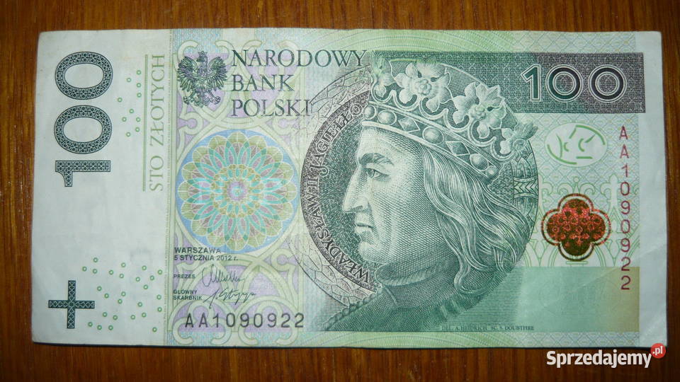 Banknot 100 seria AA 2012 r Sokółka