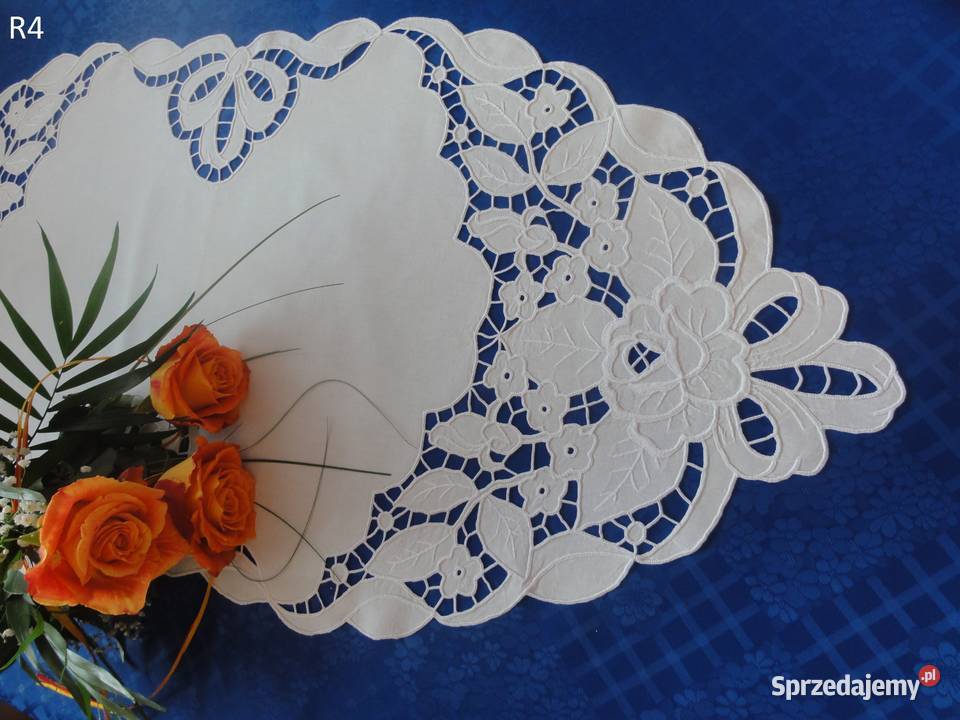 Serwetki białe wyszywane haft Richelieu biały