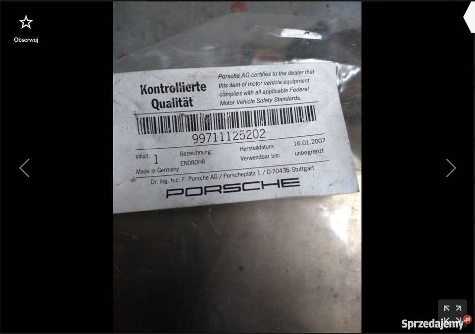 Rura końcowa wydechu Porsche prawa Porsche 997 Układ wydechowy Pilzno