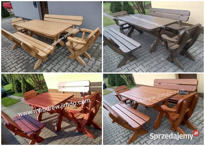 Stół ogrodowy drewniany 2 ławki 2 fotele zestaw komplet