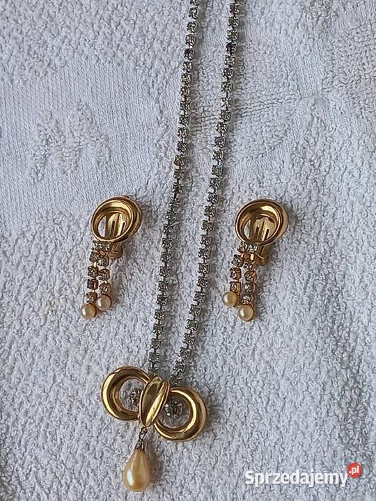 Antyczny kpl naszyjnik z perłą i klipsy Naszyjniki