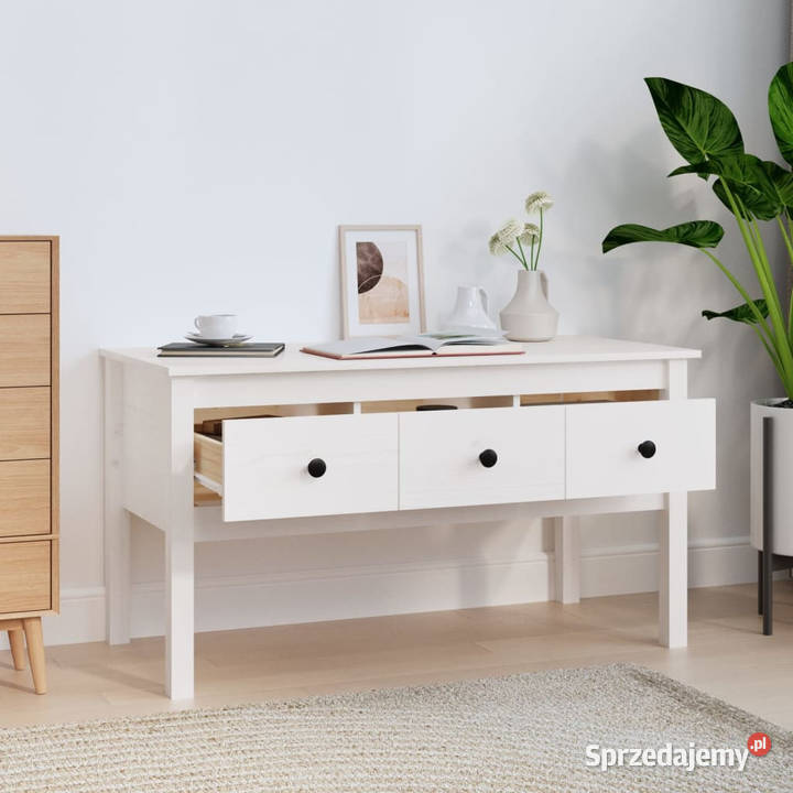 Stolik kawowy biały 102x49x55 lite drewno Warszawa