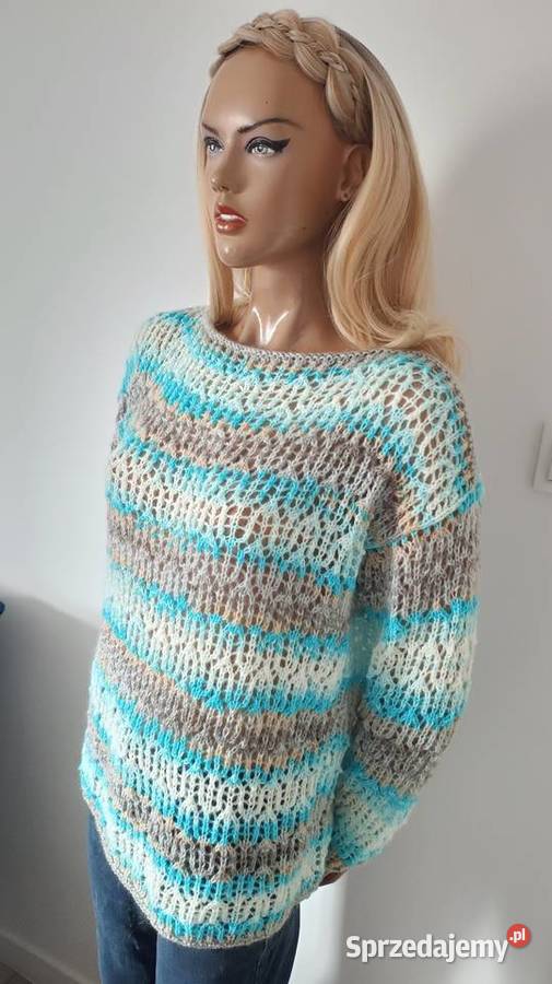 Sweterek ręcznie robiony na drutach kolorowy wielkopolskie