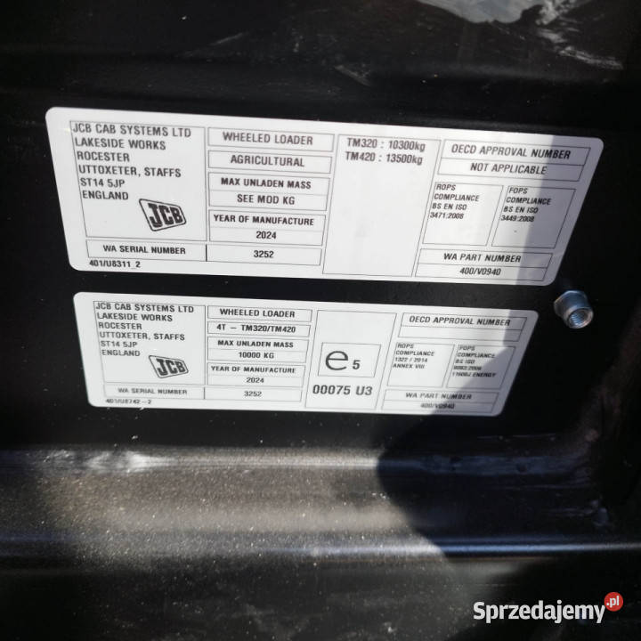 Kabina do Ładowarki JCB seria TM 320420 Nowa Zabostów Mały sprzedam