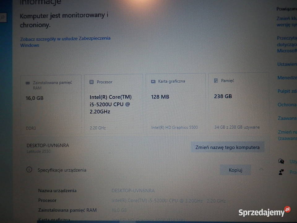 Dell Latitude 3550 i55200U 16GB 256GB SSD 16GB Chojnice sprzedam