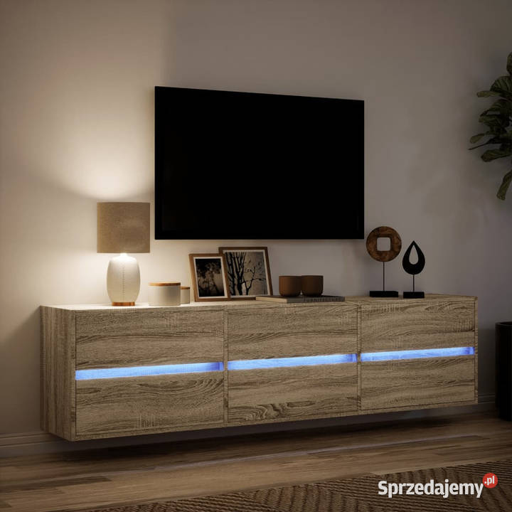 Ścienna szafka pod TV z LED dąb sonoma 180x31x45 mazowieckie Warszawa