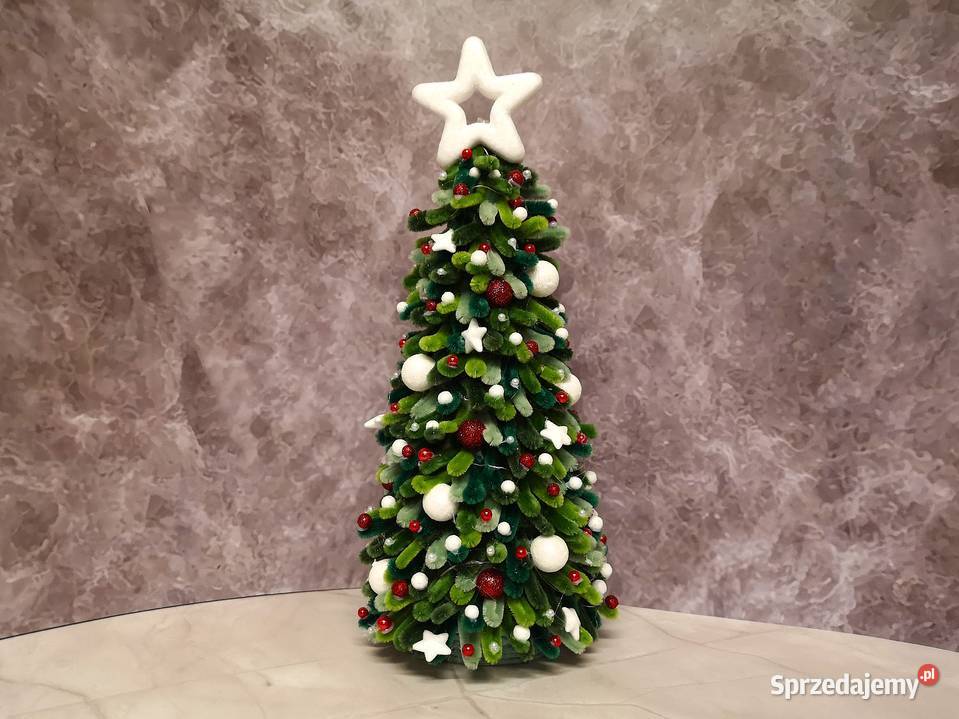 Choinka świąteczna białoczerwona rękodzieło LED Kielce