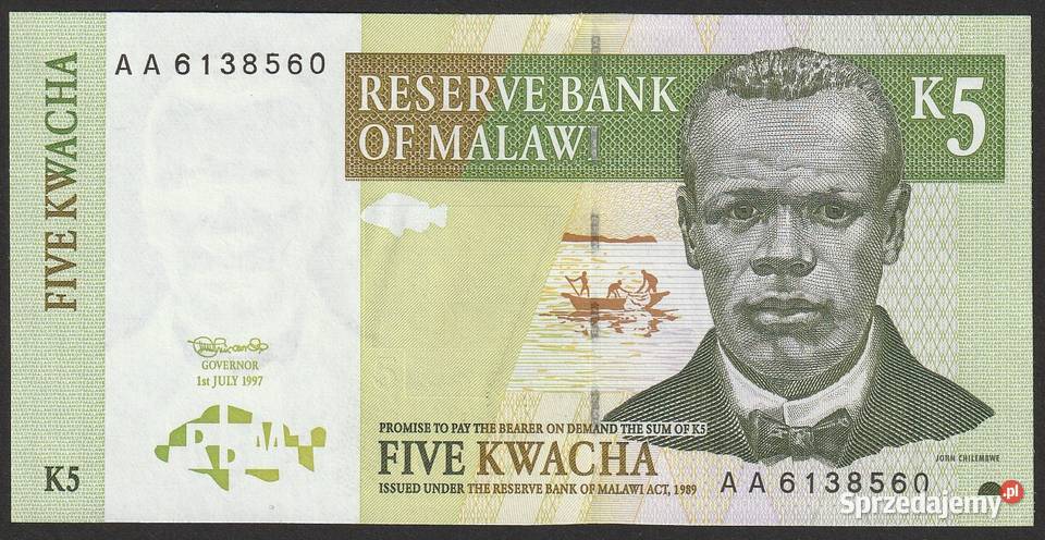 Malawi 5 kwacha 1997 stan bankowy UNC