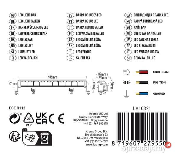 Lampa robocza długa LED 120W 6500lm prostokątna Kamionna