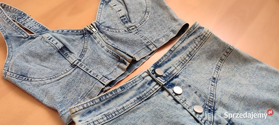 Komplet jeansowy spódnica krótki top NOWE bez Połomia