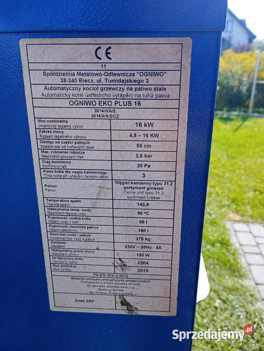 Kocioł grzewczy OGNIWO EKO Plus 16 kW Susz