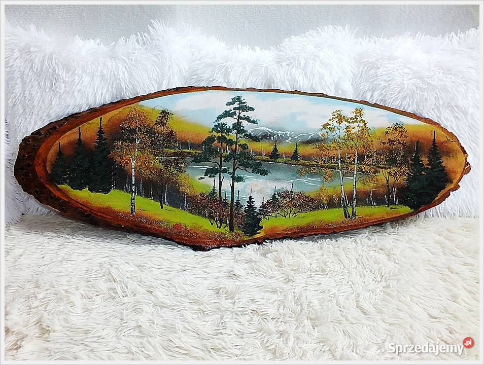 Duży Obraz ręcznie malowany na pniu drzewa Żary