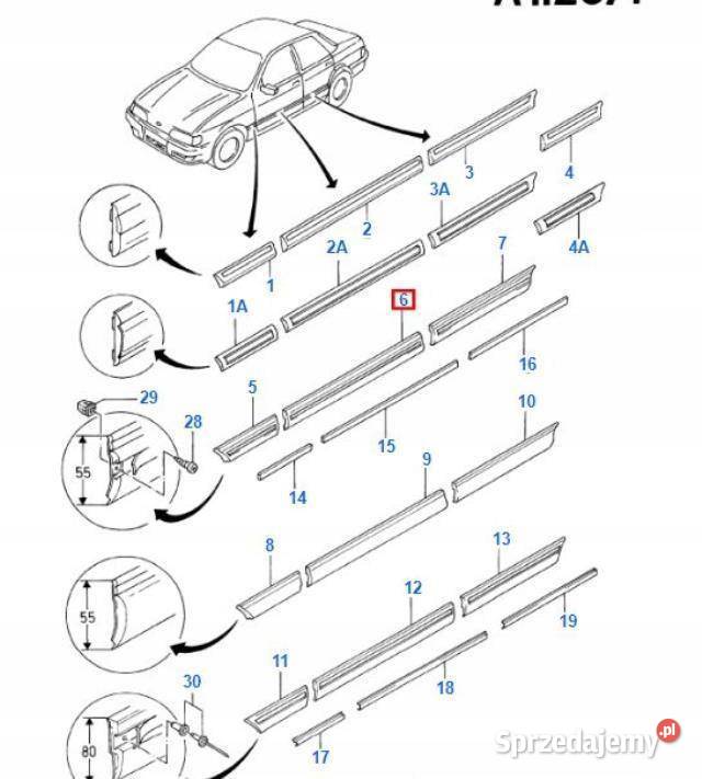 LISTWA DRZWI PRAWY PRZÓD FORD SIERRA 8793