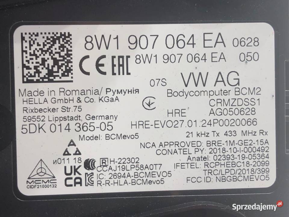 MODUŁ KOMFORTU AUDI A4 B9 8W1907064EA