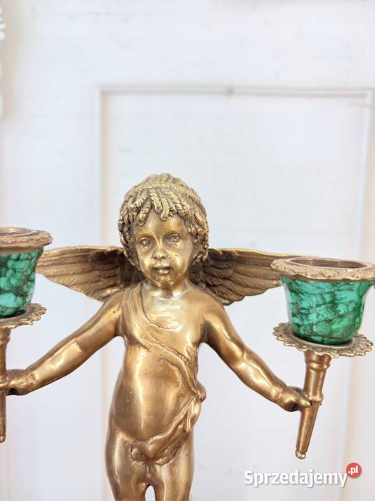 2 Zielone Świeczniki Porcelana Brąz Amory Anioły Kraków sprzedam