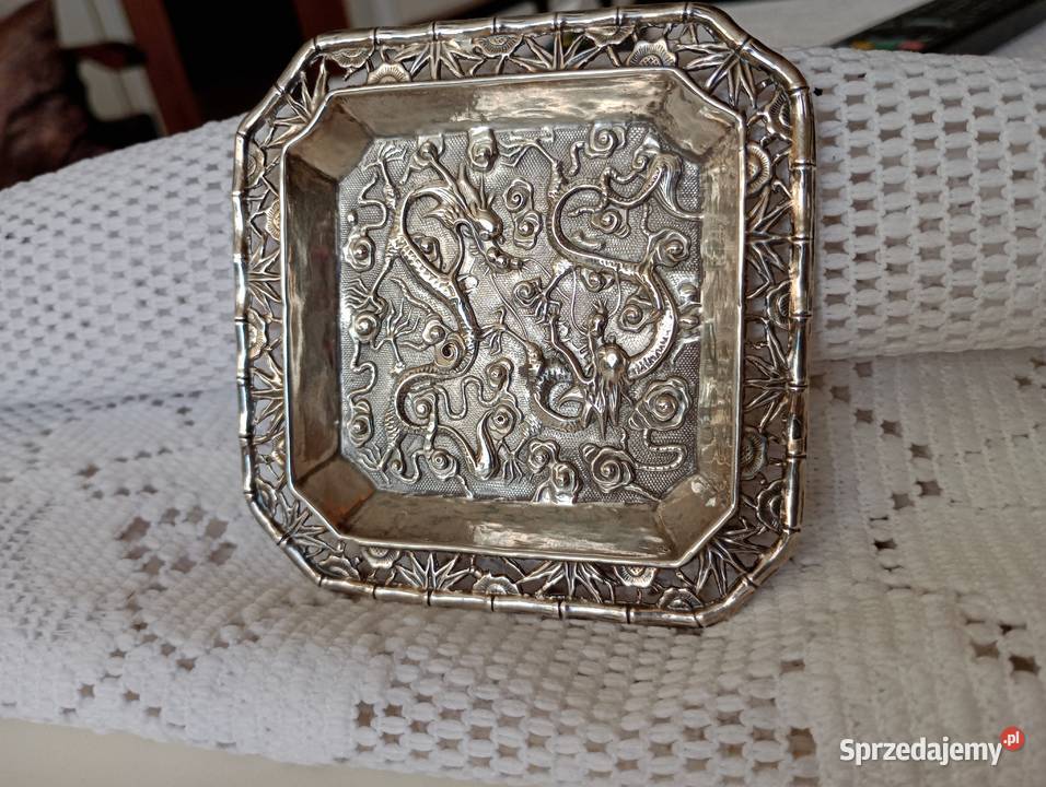 Piękna srebrna misa Antyk Chiny Fantastyczna Mosina