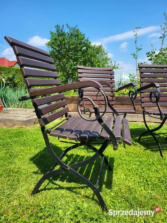 Stołki ogrodowe rozkładane drewniane stalowe Gdów sprzedam