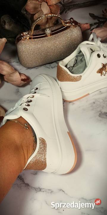 buty sportowe sneakers białe złote pszczółki Warszawa