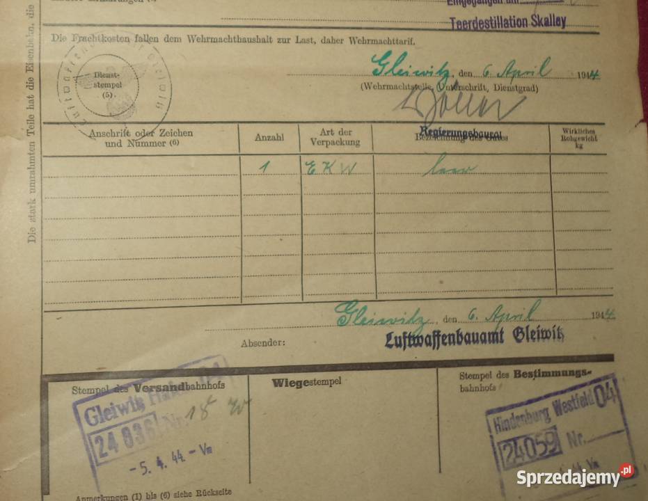 Bahnhof Gleiwitz Hindenburg Plitz Wehrmacht list Antykwariat Piekary Śląskie