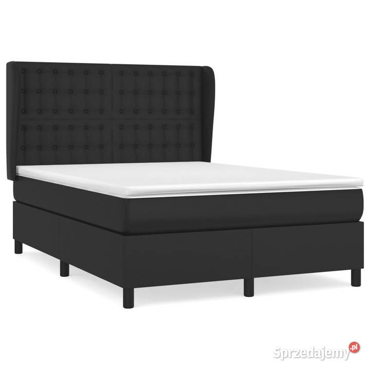 Łóżko z Materacem Kontynentalne Czarne Ekoskóra 128cm Łóżka mazowieckie