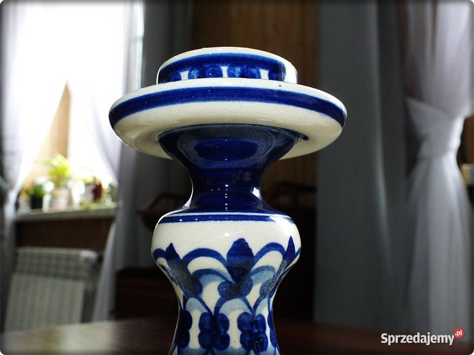 Świecznik Kaganek Ceramika wzory kobaltowe lubuskie Żary