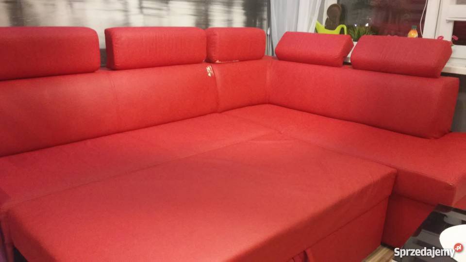 Narożnik czerwony z ecoskóry z funkcją spania i 250cm Wadowice