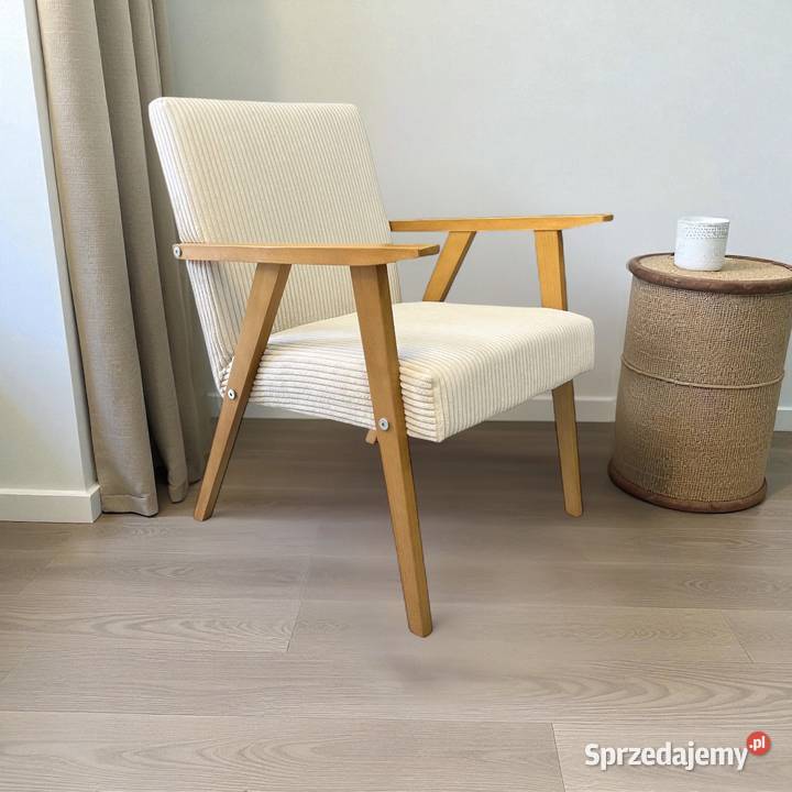 Sztruksowy fotel wypoczynkowy Retro PRL różne Fotele wielkopolskie Tarchały Małe