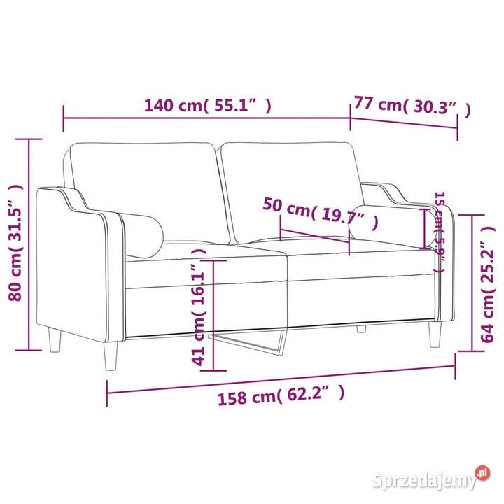 2osobowa sofa z poduszkami brązowa 140 tkanina Warszawa