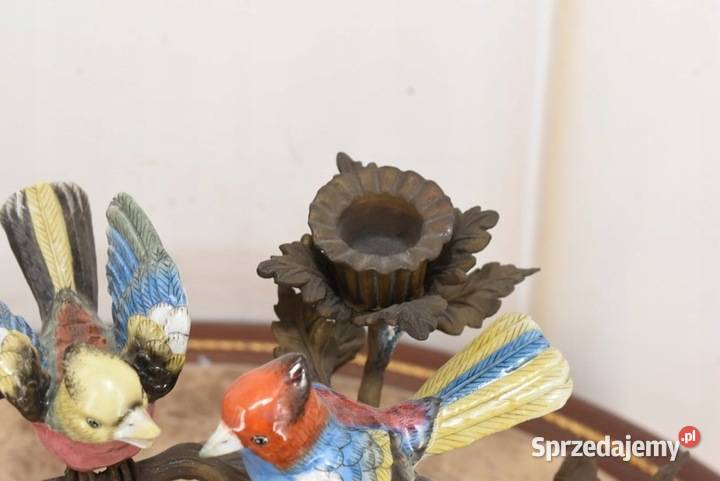 Świecznik Papugi Porcelana Brąz Kolorowe Ptaki Kraków