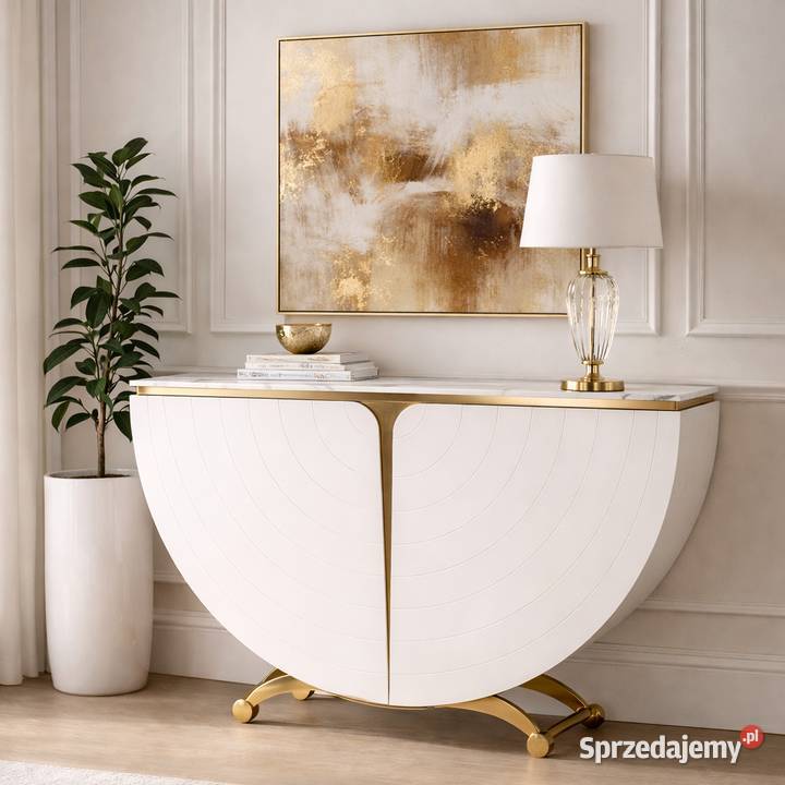 Biała konsola glamour półokrągła Vellora Konsole Golkowice