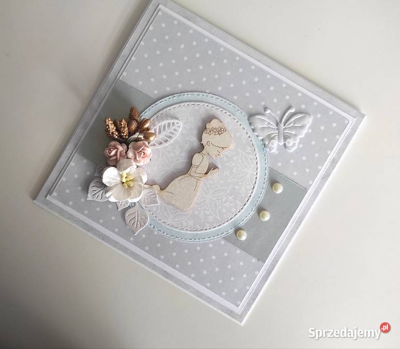 Kartka ręcznie robiona Komunia Święta handmade Łódź