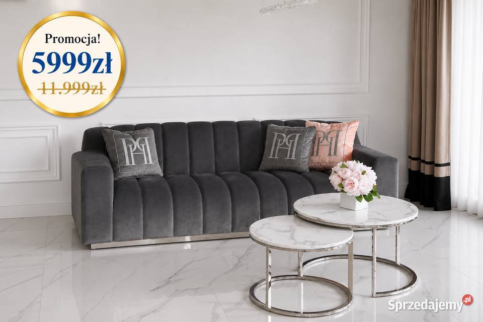 Nowoczesna sofa 3 osobowa szara na srebrnej mazowieckie Warszawa