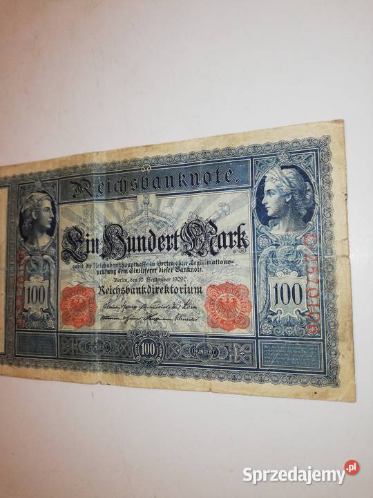 Banknot z 1909 r 100 marek Warszawa