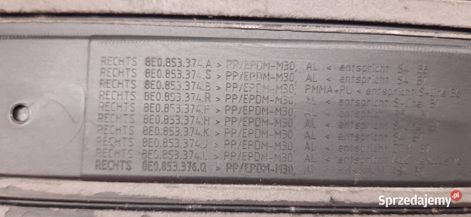 LISTWA PROGOWA PRAWY PRZÓD SLINE AUDI A4 B6 B7 osobowe
