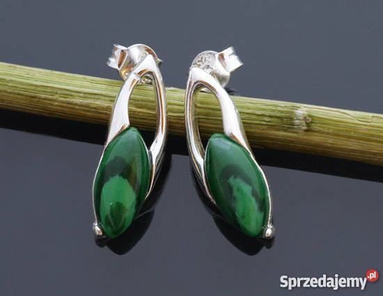 Srebrne kolczyki z kamieniem malachitem NOWE 110 Opole sprzedam