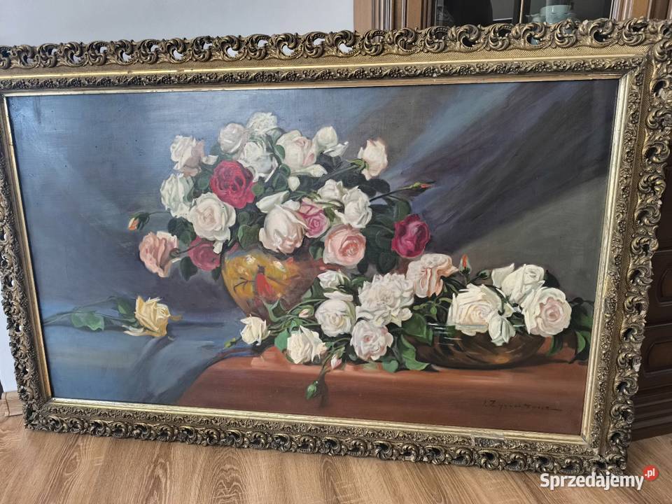 Obraz olejny martwa natura sygnowany Ignacy Antyki, Sztuka, Kolekcje Łódź