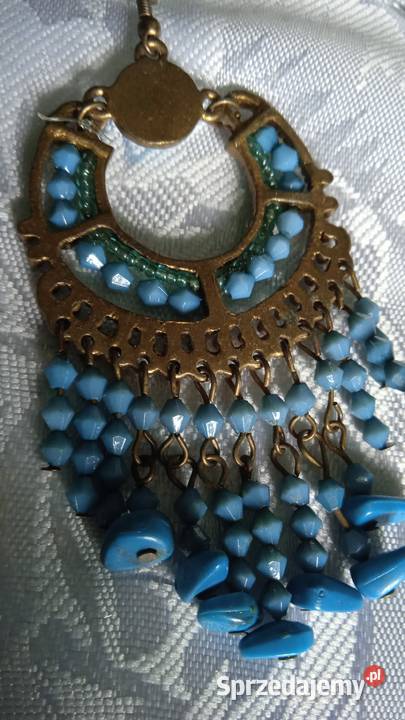 TURKUSOWO ZŁOTE OKAZAŁE KOLCZYKI Piła