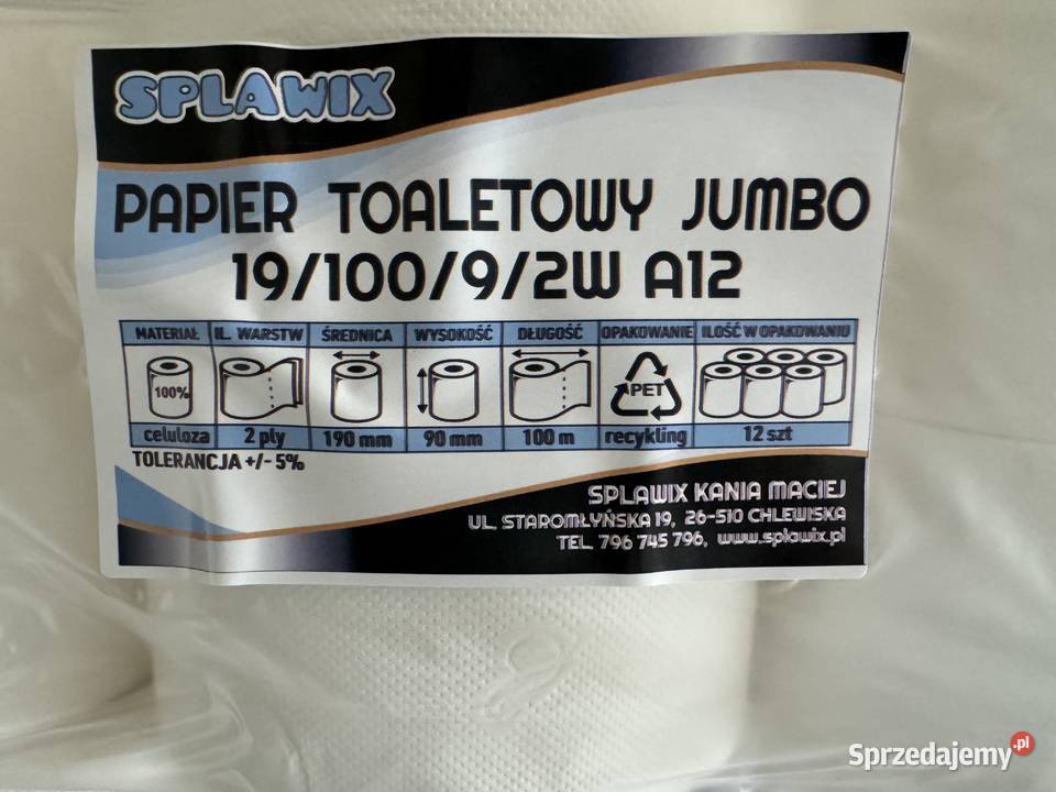 Papier toaletowy jumbo 100 metrów 12 rolek Chlewiska sprzedam