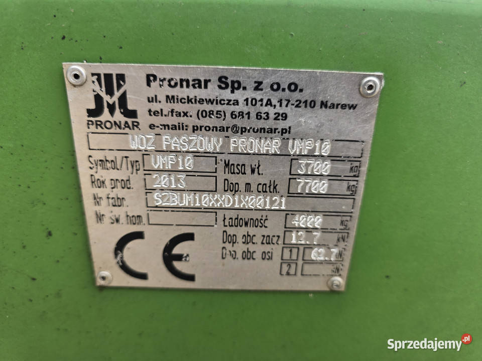 Wóz paszowy PRONAR VMP 10 2013 r do naprawy Baliki sprzedam