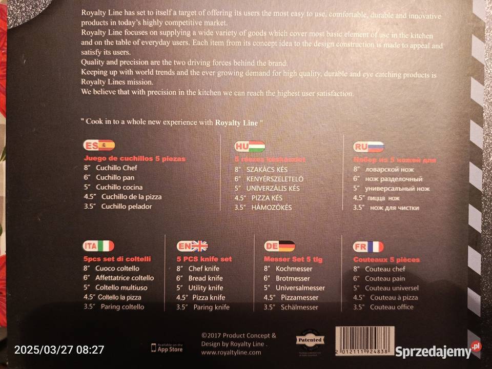 NOŻE ZESTAW PIĘĆ SZTUK FIRMY ROYALTYLINE ZESTAW Tychy