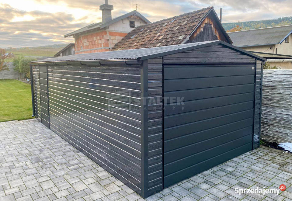 Garaz blaszany 4X7m brama drzwi sosna norweska