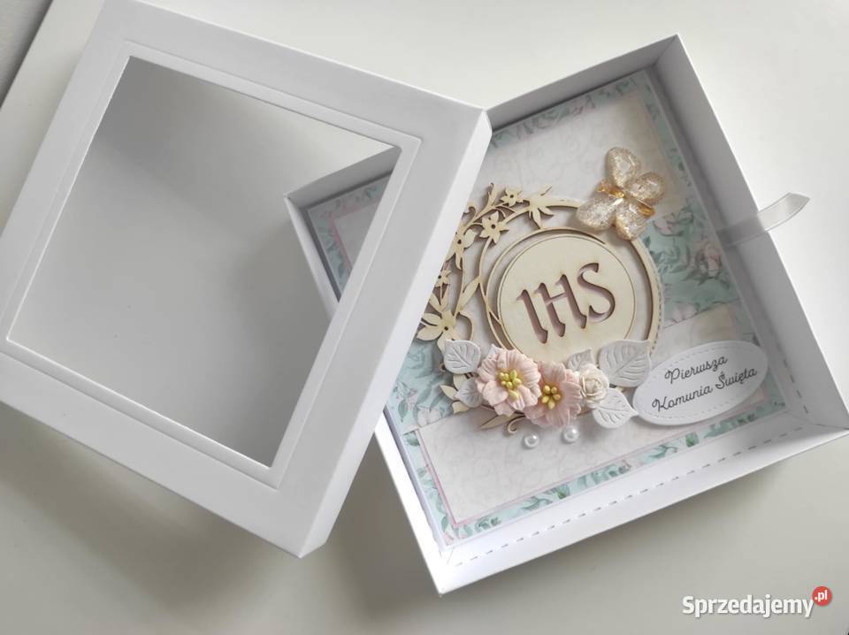 Kartka w pudełku ręcznie robiona na Komunię Łódź