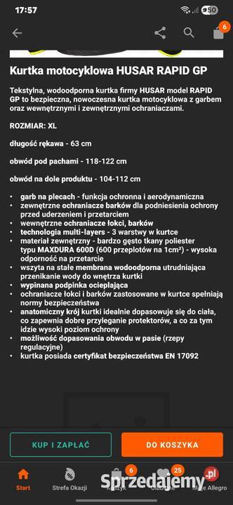 Kurtka Motocyklowa Husar XL Kurtki Nowa Sól