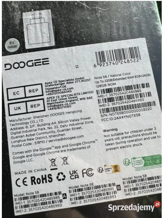 NOwy Telefon DOOGEE Note 58 8GB 24GB 128GB 675 Wrocław sprzedam
